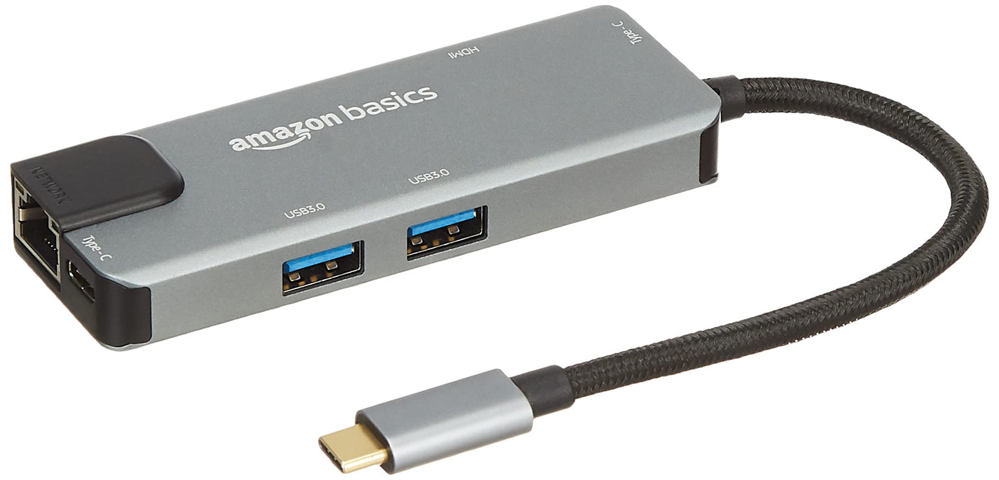 (Open Box) amazon basics 4-in-1 USB Type C Adapter (Grey) Port