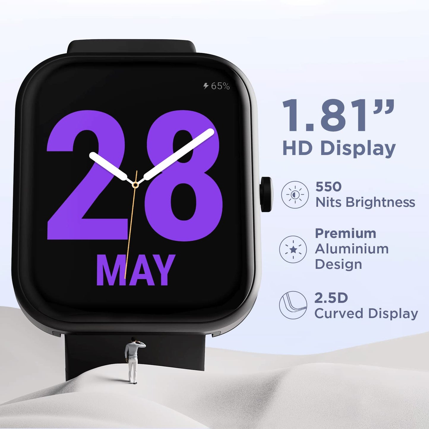 (Without Box)boAt Wave Electra Smart Watch w/ 1.81" (4.5 cm) HD Display, Smart Calling w/Ultra-Seamless BT Calling Chip,20 Built-in Watch Faces,100 + Sports Modes,Menu Personalization,in-Built Games(Deep Blue)