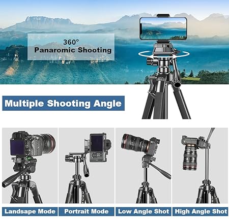 (Open Box) Adofys 70” Aluminium Camera Tripod with Travel Bag and Phone Holder |Operating Height: 70 inch | Maximum Load Capacity up to 5kg | Compatible with All Cameras, Cell Phones, Projector, Webcam