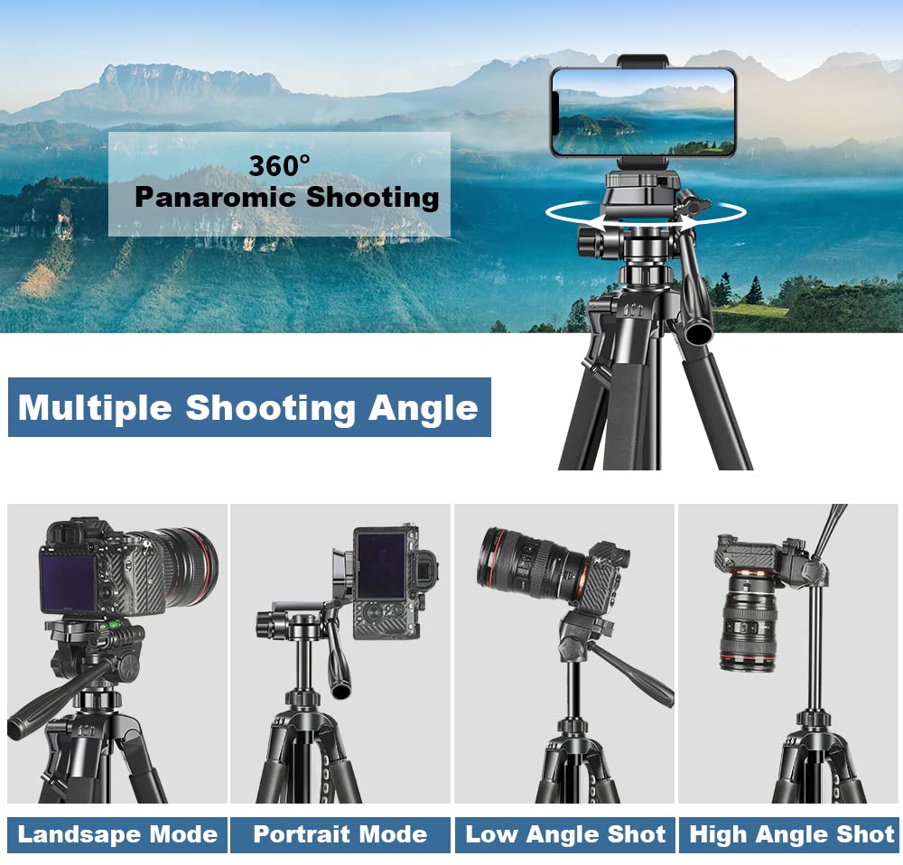 (Open Box) Adofys 70” Aluminium Camera Tripod with Travel Bag and Phone Holder |Operating Height: 70 inch | Maximum Load Capacity up to 5kg | Compatible with All Cameras, Cell Phones, Projector, Webcam
