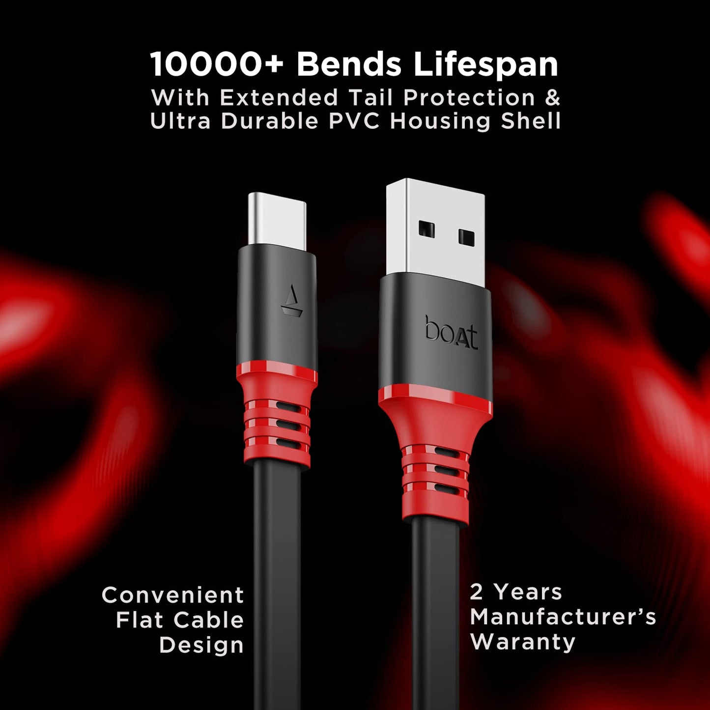 (Open Box) boAt Type C A325/A320 Tangle-free, Sturdy Type C Cable with 3A Rapid Charging & 480 Mbps Data Transmission Speed, Compatible with Smartphones & Tablets(Black)