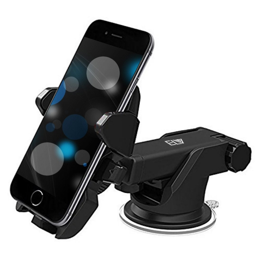 (Open Box) ELV Car Mount Adjustable Car Phone Holder Universal Long Arm, Windshield for Smartphones - Black