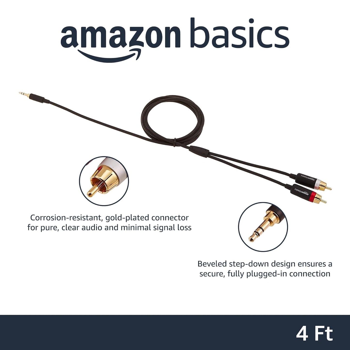 (Open Box) amazon basics 3.5Mm To 2-Male Rca Adapter Cable - 4 Feet, Gold