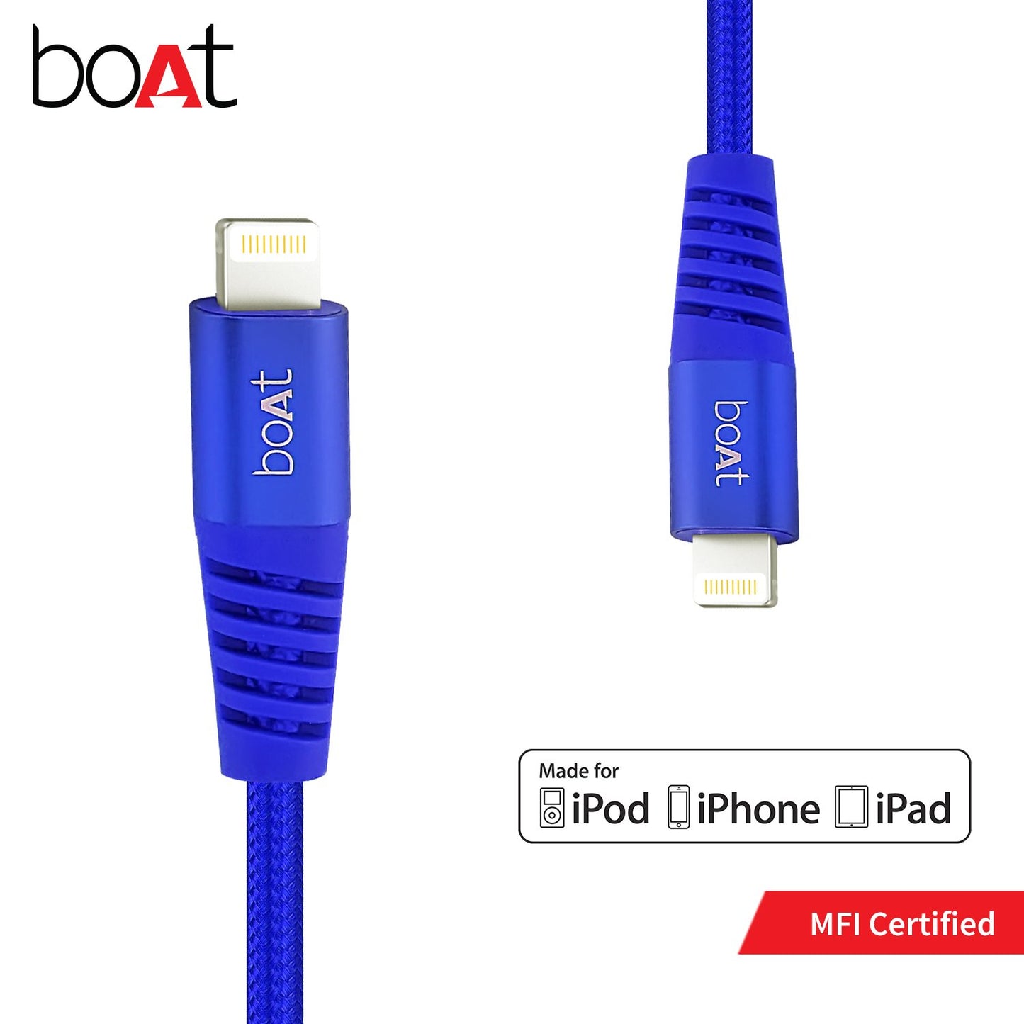 (Open Box) boAt para-Armour Lightning Cable MFI Certified - 1.5m (Blue)