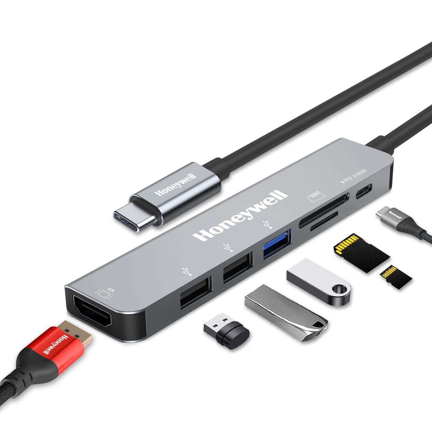 (Open Box) Honeywell Newly Launched 4in1 Ultra Slim Multiport Type C Hub to 1xUSB 3.0 & 3xUSB 2.0 Ports,30cms(1 feet) Cable,DataTransfer Speed Upto 5GBPS,Universally Compatible with All USB,PC,Speaker,Laptop