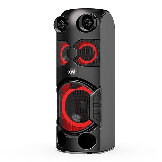 (Open Box) boAt PartyPal 200/208 70W RMS Stereo Party Speaker with Stunning LEDs, Multi Compatibility Modes, 7HRS Playtime, TWS Feature, Mic for Karaoke, Dual EQs, FM, Master Remote Control(Phantom Black)