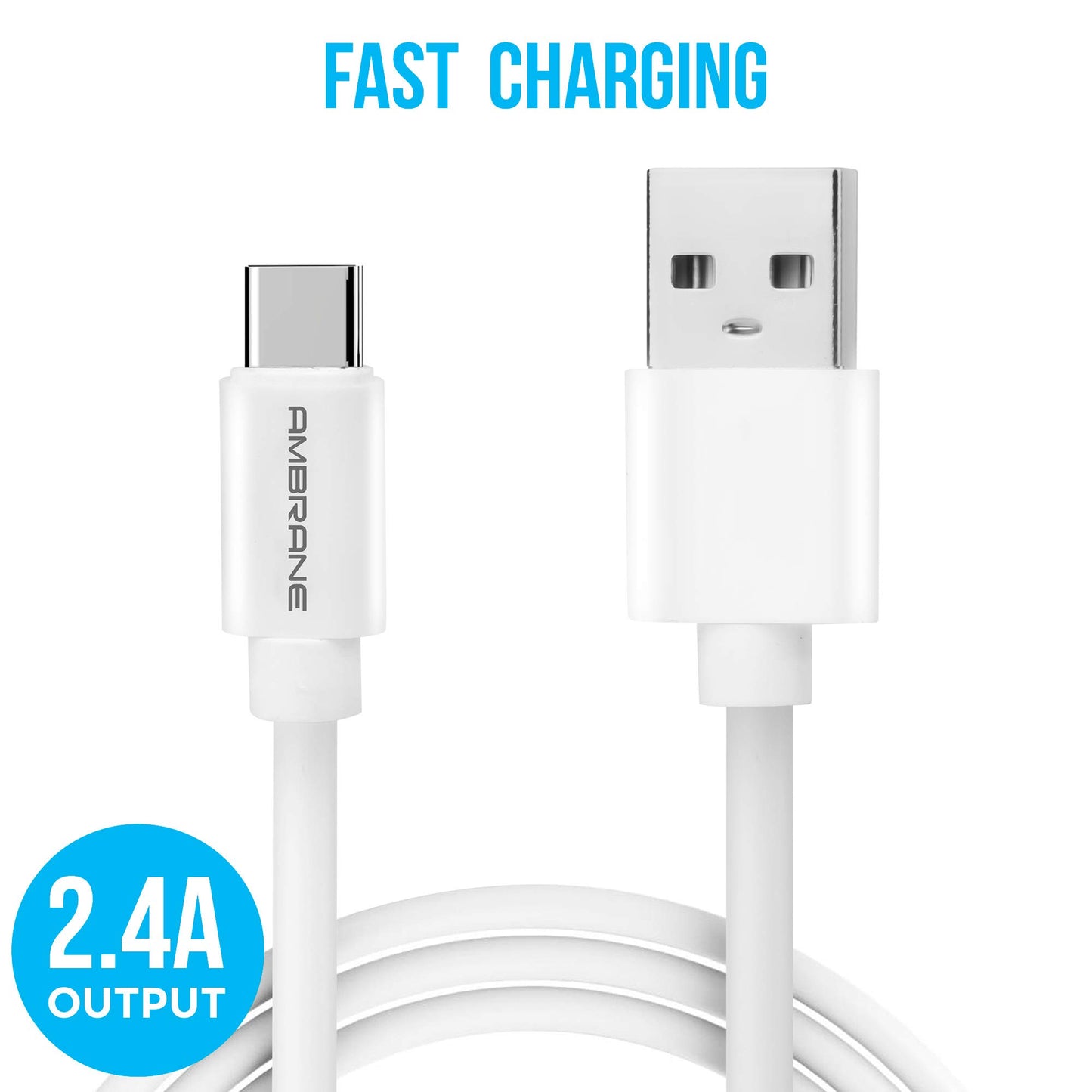 (Open Box) Ambrane ACT-2 2.4A Type C to USB A Fast Charging Cable for Type C Mobiles (2 Meter, 6.6 Feet) (White)