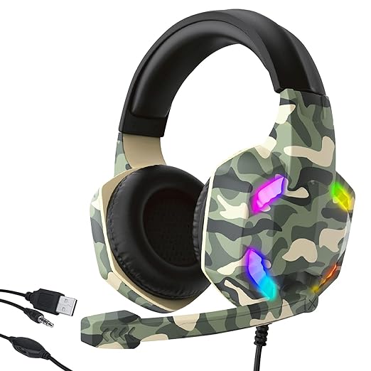 (Open Box) AirSound Alpha-6 Stereo Gaming Headset for Noise Cancelling Over-Ear Headphones with Mic, RBG LED, Bass Surround, Soft Memory Earmuffs for All Laptop