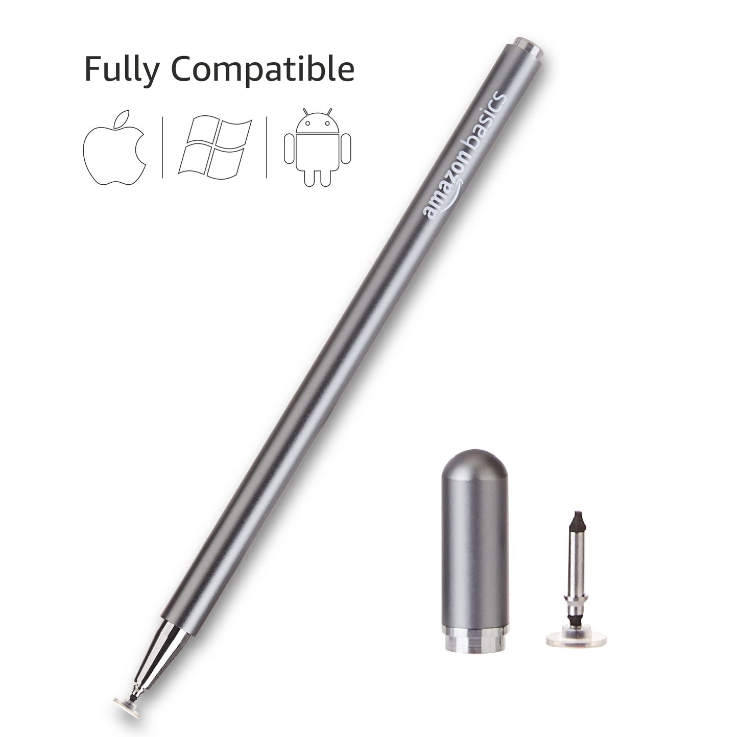(Open Box) Amazon Basics Capacitive Stylus Pen for iOS&Android Touchscreen Devices,Fine Point Disc Tip,Lightweight Metal Body with Magnetic Cover,(Grey) Tablet