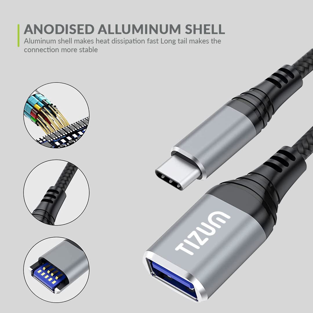 (Open Box)Tizum USB Type C to 3.0 USB OTG Adapter/Cable/Connector, Fast Charging Data Transfer @5GBPS - MacBook Air/Pro, 11/12.9 iPad Pro, 10.9 iPad Air 4, Galaxy S20, S20+, All Type-C Devices, 22 cm