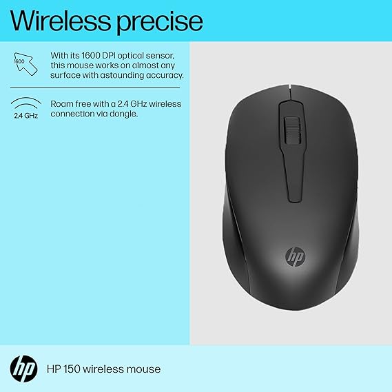 (Open Box) HP 150 Truly Ambidextrous Wireless Mouse, Black