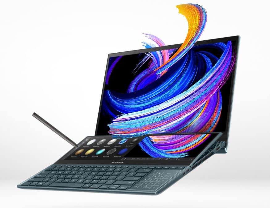 (Brand Refurbished) ASUS ZenBook Pro Duo 15 OLED (2021) UX582HM-H701WS, Core i7-11800H 11th Gen, 15.6" 4K Dual-Screen Touch Laptop /16GB/1TB SSD/nVidia RTX 3060-6GB/Windows 11/Celestial Blue//Soft Stand/Stylus/Palm Rest
