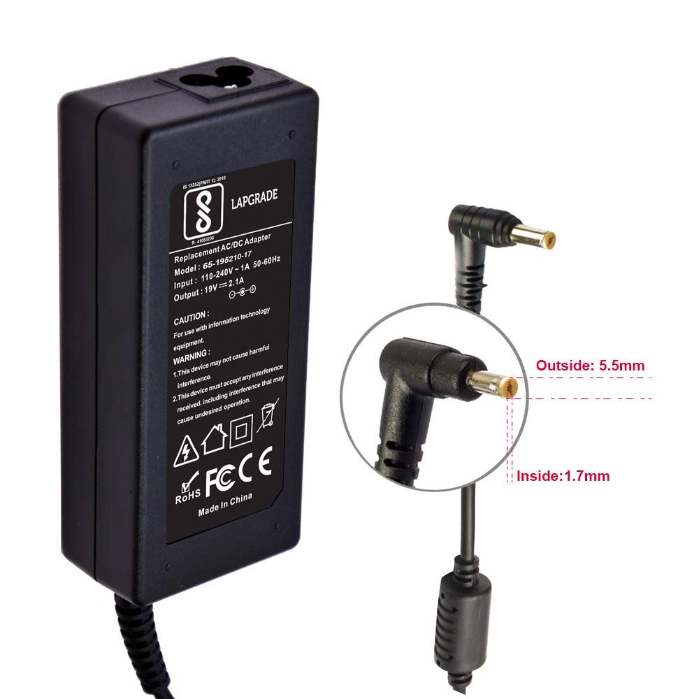 (Open Box)LAPGRADE 19V 2.1A Adapter Charger for Acer Aspire Timeline, Aspire One, Chrome Book, Gateway, Happy2 Series (Without Power Cable)
