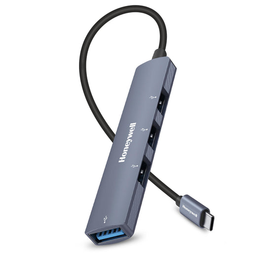 (Open Box) Honeywell Newly Launched 4in1 Ultra Slim Multiport Type C Hub to 1xUSB 3.0 & 3xUSB 2.0 Ports,30cms(1 feet) Cable,DataTransfer Speed Upto 5GBPS,Universally Compatible with All USB,PC,Speaker,Laptop