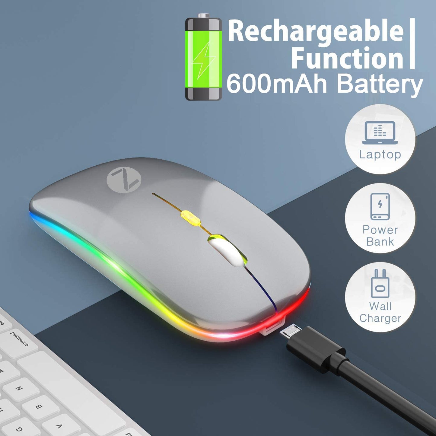 (Open Box) Zoook Blade Wireless Mouse -Rechargeable 7 Colour mice/ RGB Breathing Lights/ 3 DPI Levels/ Auto Shut Down/ Silent Click Technology/ 600 Mah Battery/ Light Weight/ Plug and Play (Black)