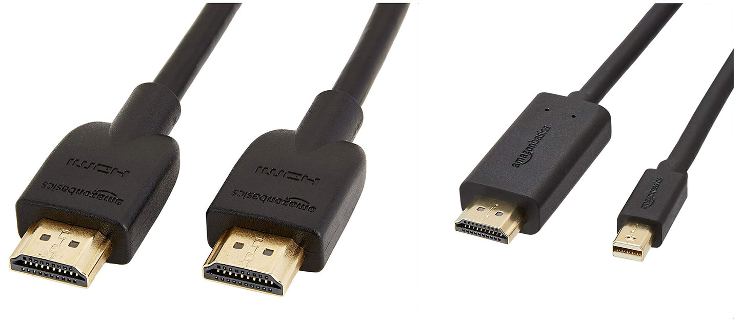 (Open Box) Amazon Basics Mini Display Port to HDMI Cable - 6 Feet, Gold & High-Speed HDMI Cable, 3 Feet - Supports Ethernet, 3D, 4K video,Black
