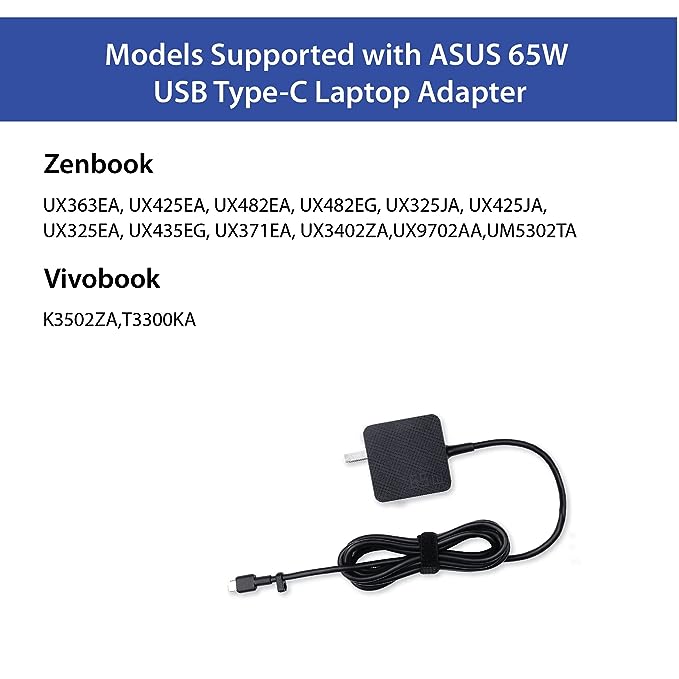 (Open Box) ASUS AC65-00 65W USB Type-C Adapter/Charger Connector, USB PD 3.0 Technology with 5V/3A, 9V/3A, 15V/3A and 20V/3.25A Output for Laptop, Black