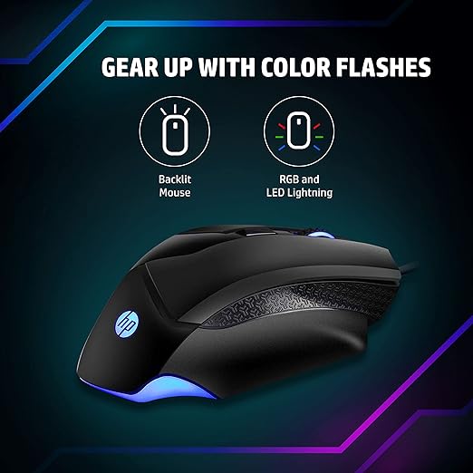 (Open Box) HP G200 Backlit USB Wired Gaming Mouse with Ergonomic Design, All Customizable Buttons, Adjustable 4000 DPI, RGB Breathing LED Lighting, Anti-Slip Scroll Wheel / 3 Years Warranty (7QV30AA)