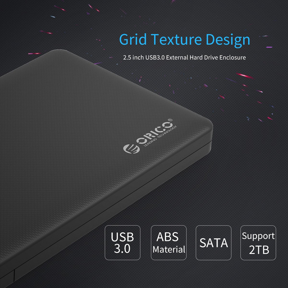 (Open Box) Orico 2.5"(6.3cm) USB 3.0 HDD Enclosure Case Cover for SATA SSD HDD | SATA SSD HDD Enclosure High Speed USB 3.0 | Tool Free Installation | Black