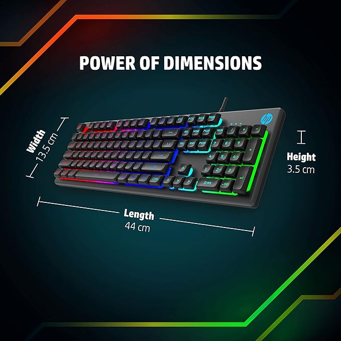 (Open Box) HP K500F Backlit Membrane Wired Gaming Keyboard with Mixed Color Lighting, Metal Panel with Logo Lighting, 26 Anti-Ghosting Keys, and Windows Lock Key (7ZZ97AA)