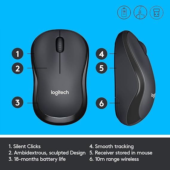 (Open Box) Logitech M221 Wireless Mouse, Silent Buttons, 2.4 GHz with USB Mini Receiver, 1000 DPI Optical Tracking, 18-Month Battery Life, Ambidextrous PC/Mac/Laptop