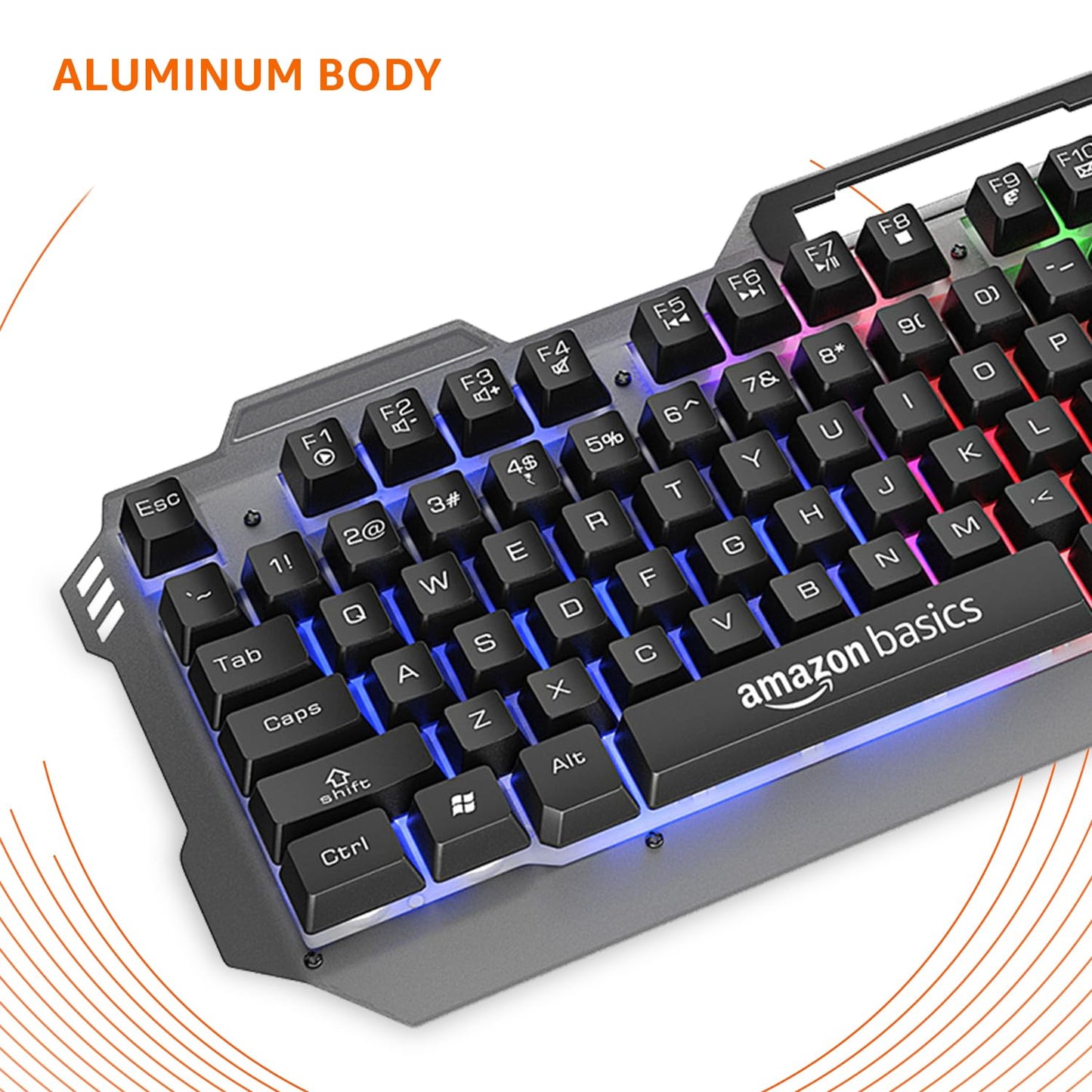 (Open Box) Amazon Basics USB Gaming Keyboard with Multicolour LED Effect | 12 Multimedia Keys |4 LED Modes