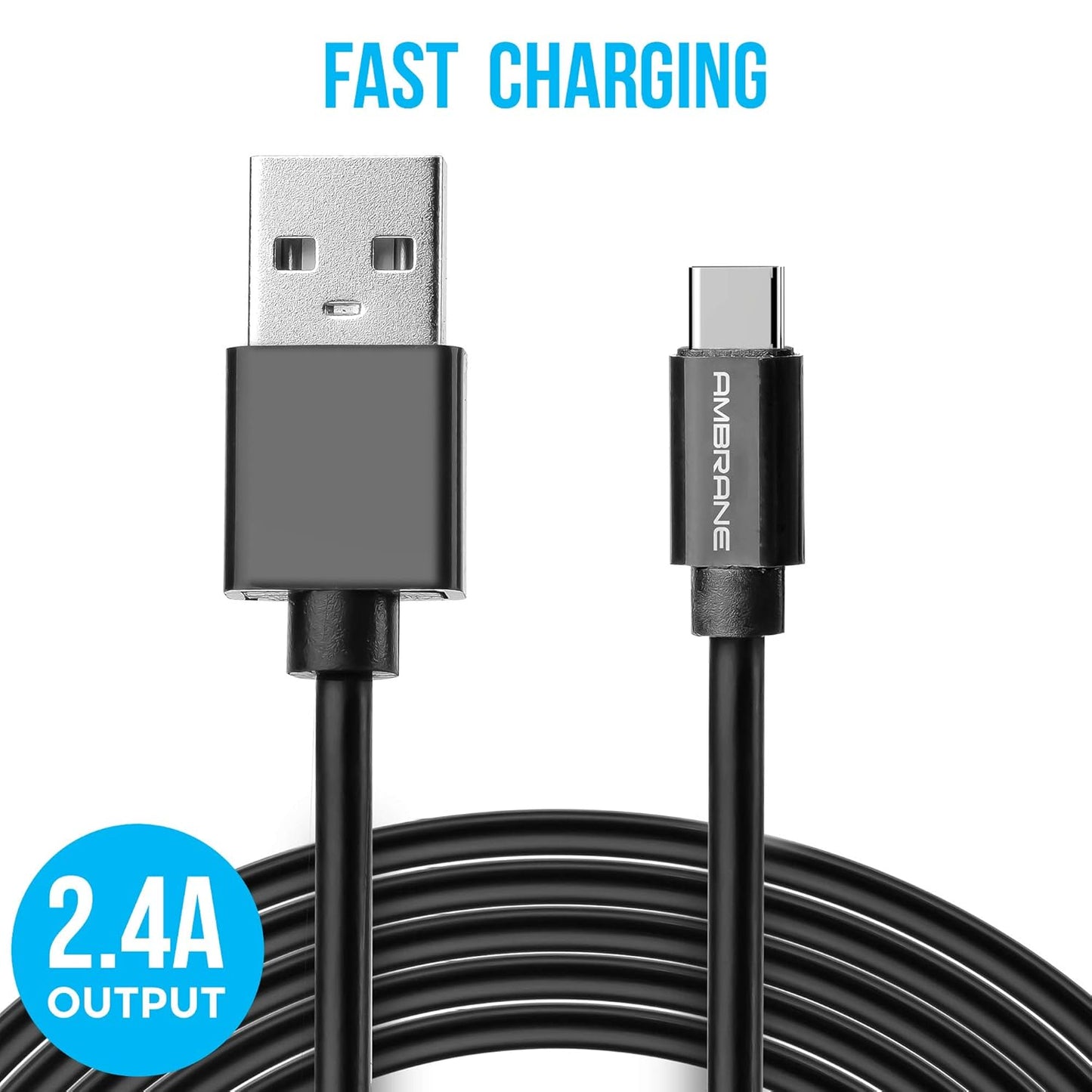 (Open Box) Ambrane ACT-2 2.4A Type C to USB A Fast Charging Cable for Type C Mobiles (2 Meter, 6.6 Feet) (White)
