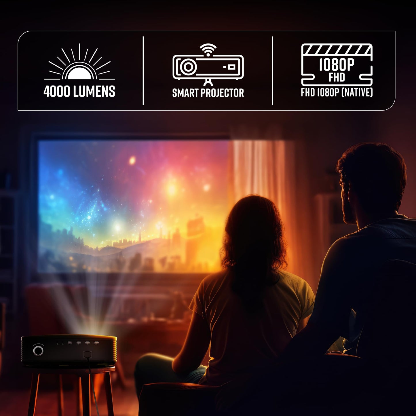 (Open Box) ZEBRONICS PIXAPLAY 15 Smart LED Projector with Dolby Audio, 5500 lumens, 4K Support, 180 Inch Screen Size, Supports Miracast, Bluetooth, USB, HDMI, WiFi, APP Support, 1080p Native