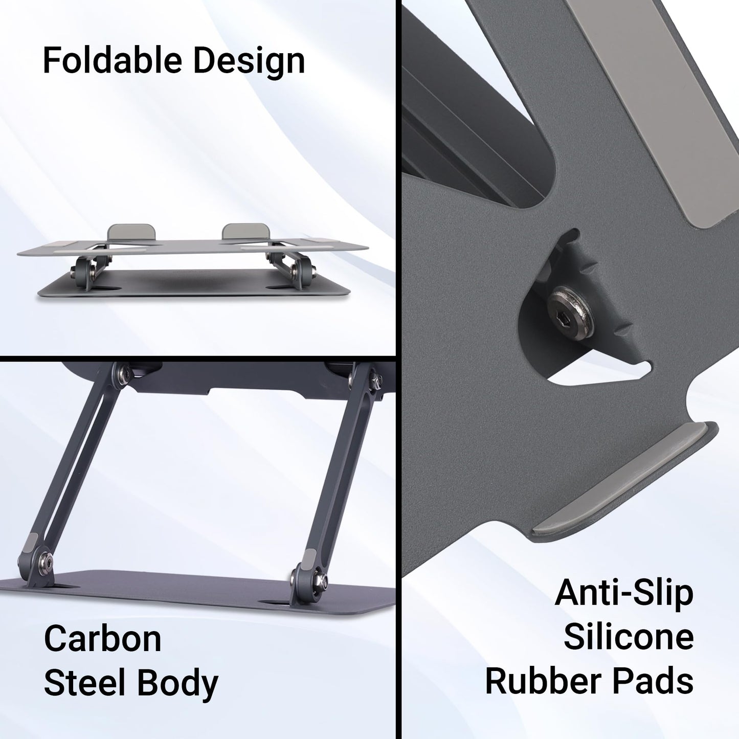 (OPEN BOX0)Zebronics NS3000 Portable Laptop & Tablet Stand Supports Upto 17” with Max. 5KG Support, Anti-Slip Silicone Pads, Foldable Design, Multi Angle Adjustment, Carbon Steel Body