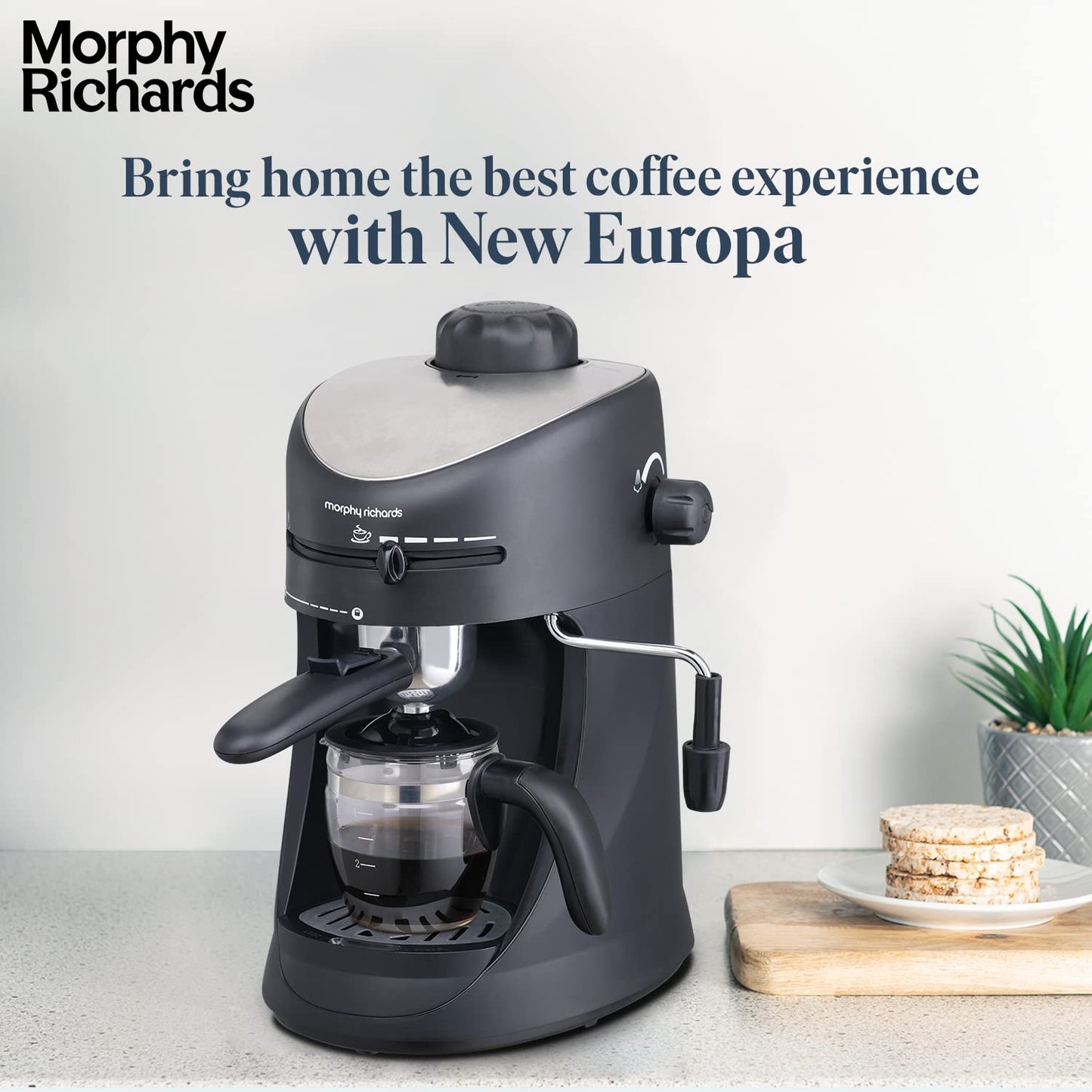 (Open Box) Morphy Richards New Europa 800-Watt Espresso and Cappuccino 4-Cup Coffee Maker (Black)