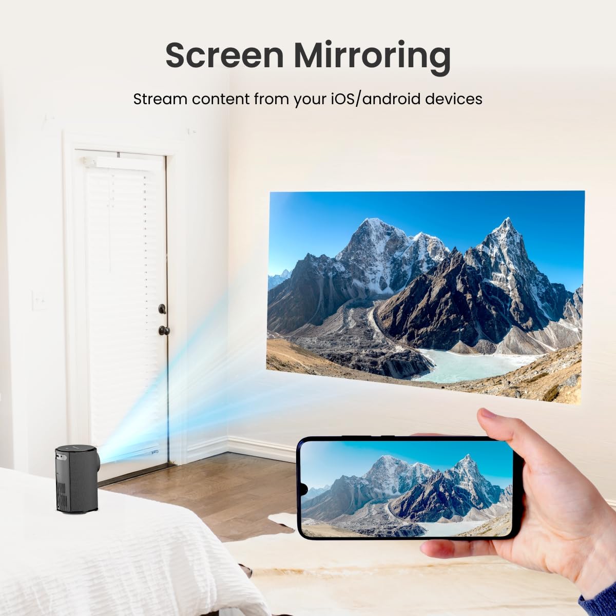 (Open Box) Portronics Beem 440 Smart LED Projector with 720p HD Resolution, Rotatable Design, Built-in Streaming Apps (Netflix, Prime Video, Hotstar), 2000 Lumens, Screen Mirroring, 3 Watts Speaker (White)