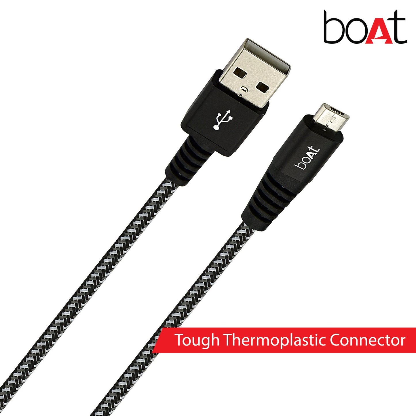 (Open Box)boAt Rugged V3 Extra Tough Unbreakable Braided Micro Usb Cable 1.5 Meter (Black)