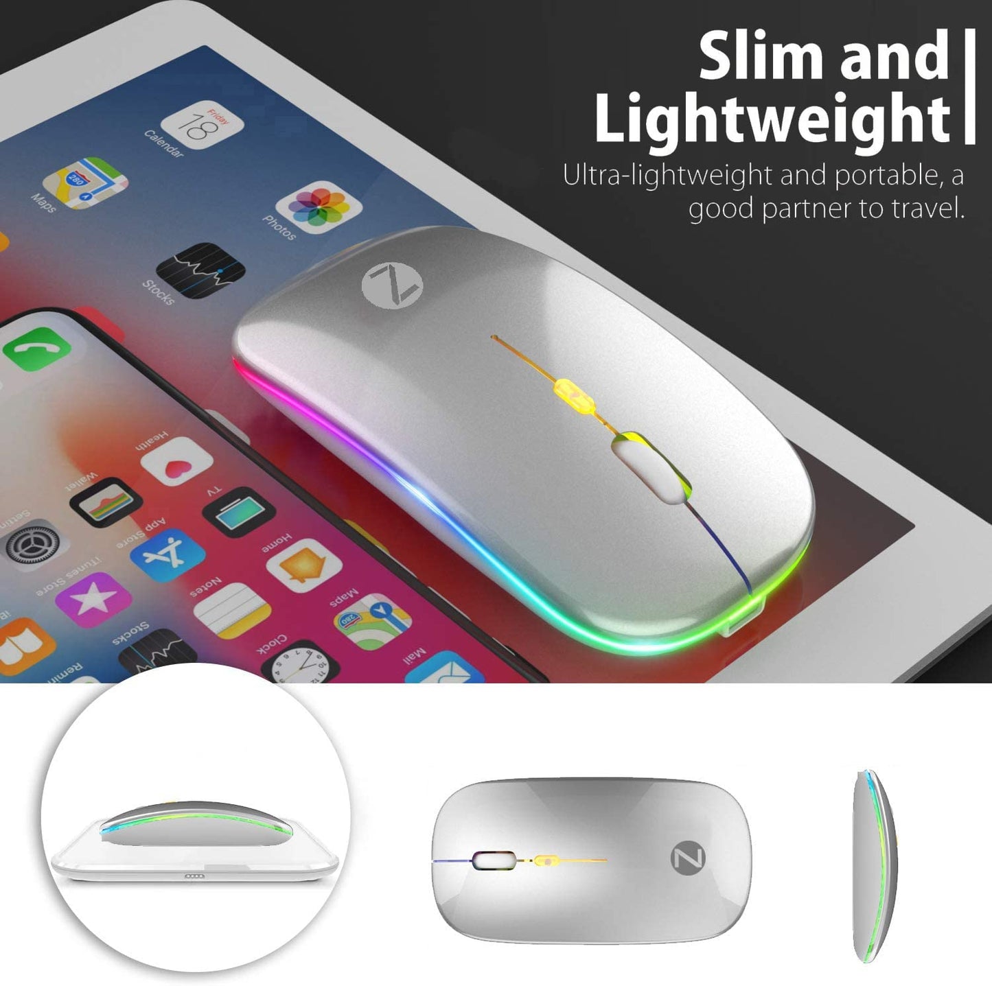 (Open Box) Zoook Blade Wireless Mouse -Rechargeable 7 Colour mice/ RGB Breathing Lights/ 3 DPI Levels/ Auto Shut Down/ Silent Click Technology/ 600 Mah Battery/ Light Weight/ Plug and Play (Black)