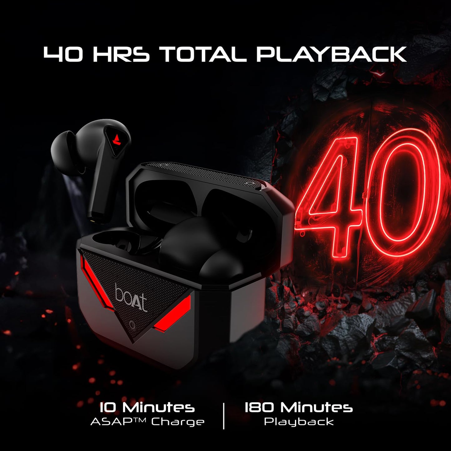(Open box)boAt Newly Launched Immortal 158 TWS in Ear Gaming Earbuds with 40hrs Playback, 40ms Super-Low Latency Beast Mode, RGB LEDs, 4 Mics with ENx, IWP, ASAP Charge, BTv5.3(White Sabre)