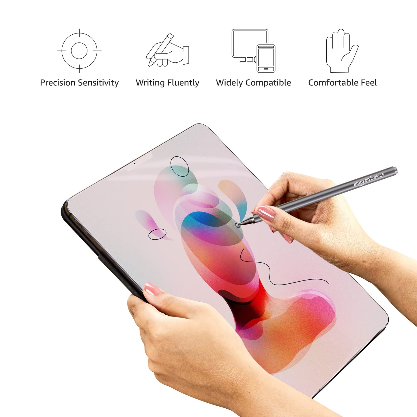 (Open Box) Amazon Basics Capacitive Stylus Pen for iOS&Android Touchscreen Devices,Fine Point Disc Tip,Lightweight Metal Body with Magnetic Cover,(Grey) Tablet