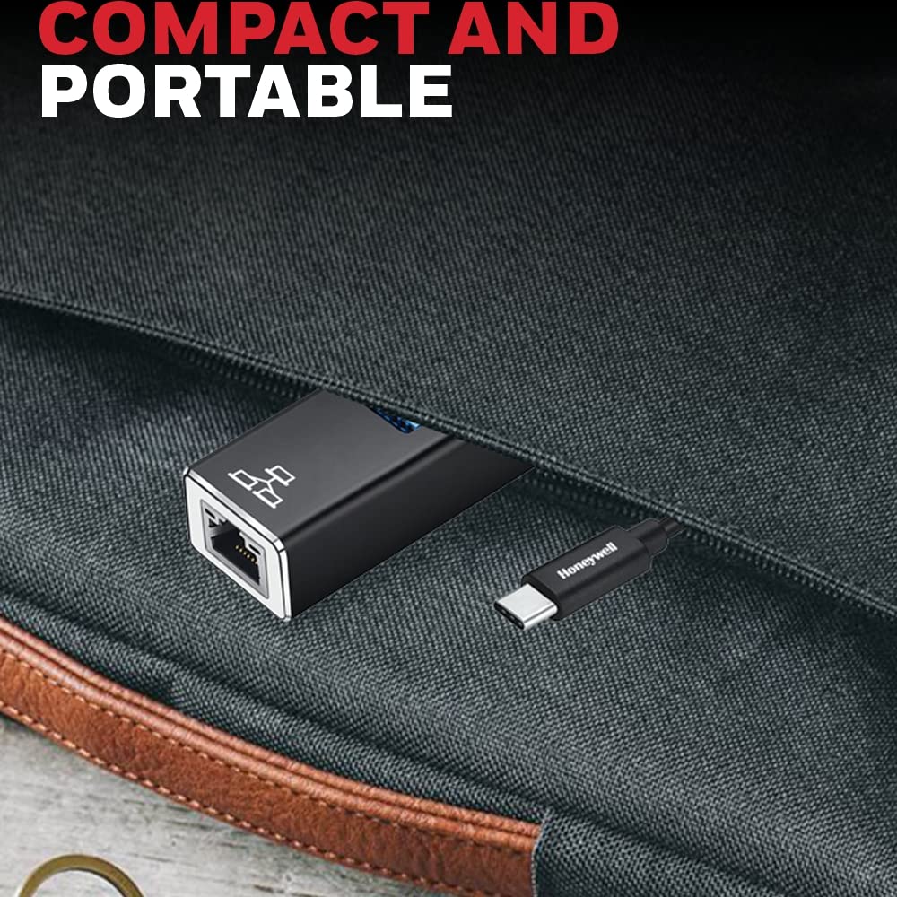 (Open Box) Honeywell 4-in-1 Type C 3.1 to USB 3.0 with RJ45 Gigabit Ethernet Adapter, 5GBPS Transfer Speed, 3x3.0 USB Ports, 1Gbps Bandwidth, Universally Compatible with Type C MacBooks, laptops, PCs, Tablets
