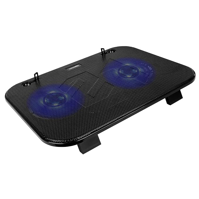 (Open Box) Amazon Basics Laptop Cooling Pad, USB Powered Portable Gaming Laptop Cooler Stand | Quiet 2 Fans with Blue LED Light | 2 Viewing Angles | Slim Chill Mat for 10 to 15.6-Inch Laptops