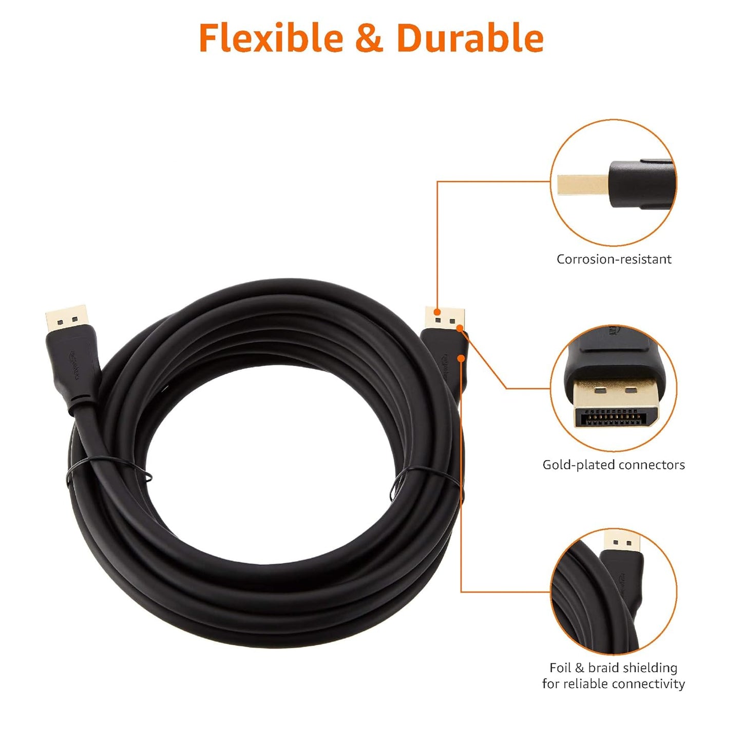 (Open Box) AmazonBasics 15 Feet DisplayPort to DisplayPort Cable - (Not HDMI Cable, Gold)