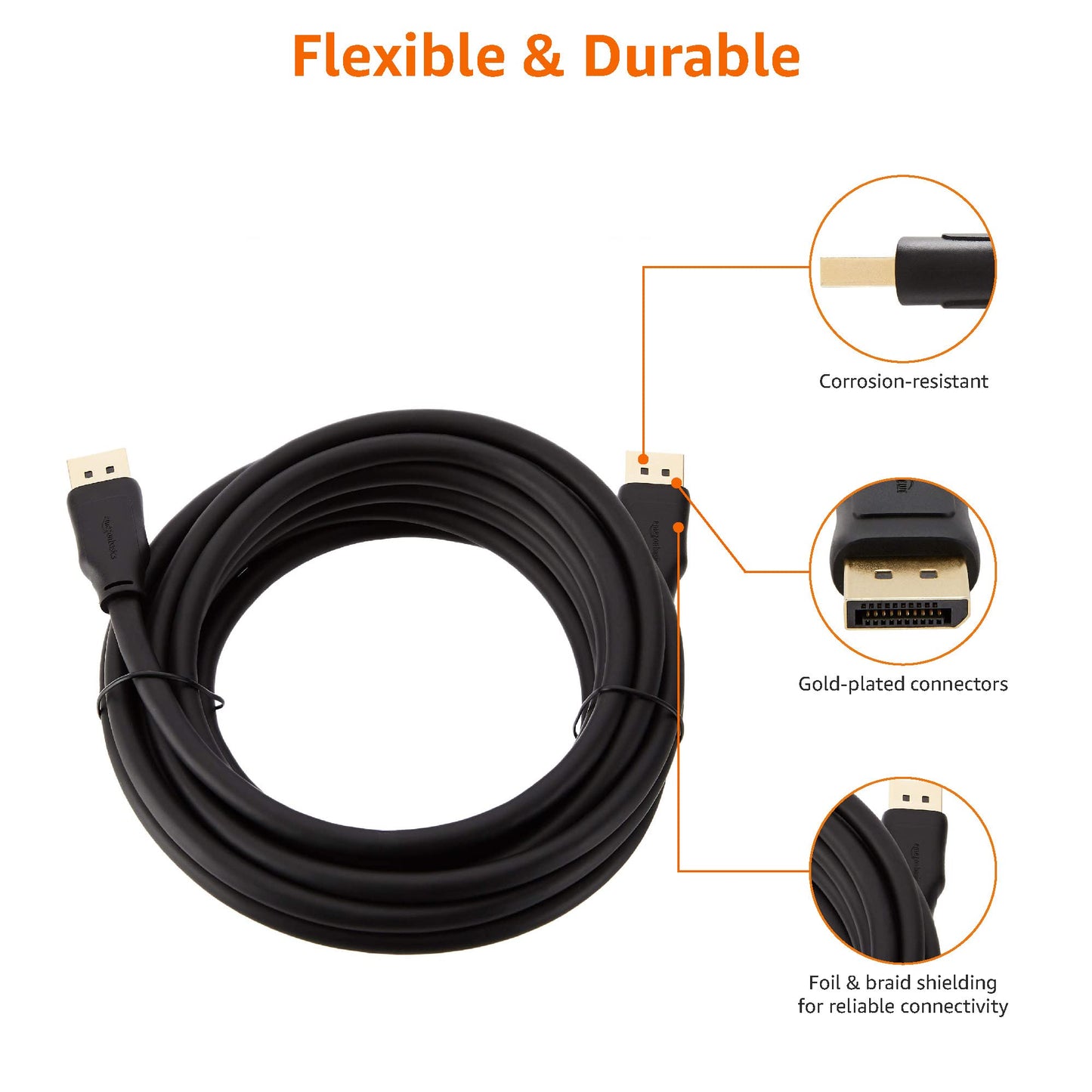 (Open Box) AmazonBasics 15 Feet DisplayPort to DisplayPort Cable - (Not HDMI Cable, Gold)