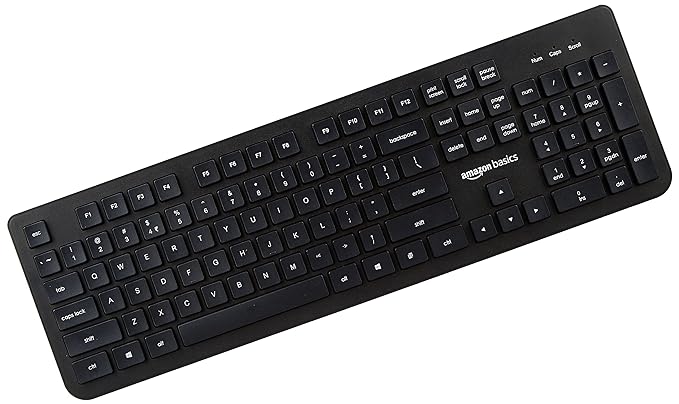 (Open Box) Amazon Basics Wired Keyboard for Windows, USB 2.0 Interface, for PC, Computer, Laptop, Mac (Black)