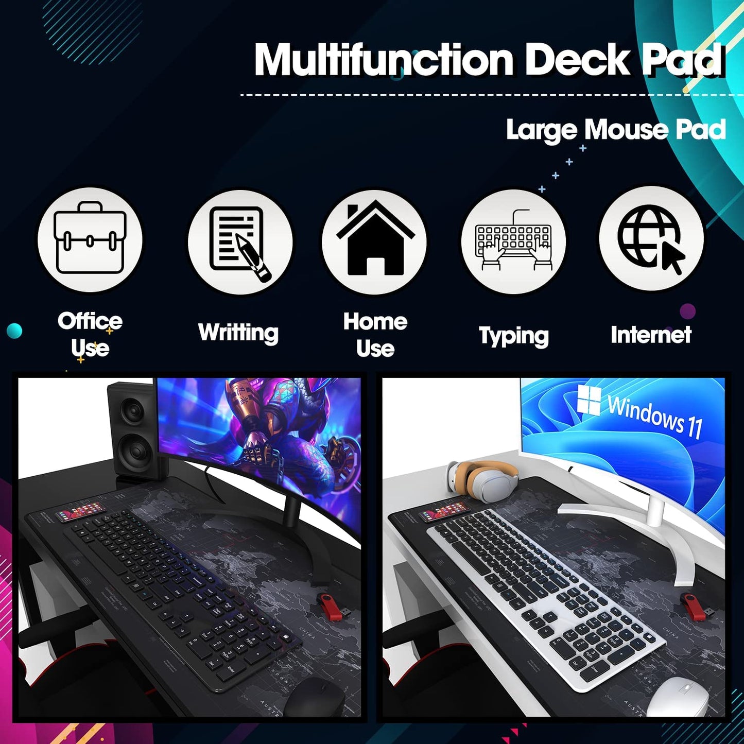 (Open Box) Sounce Mouse Pad Advanced Formula Rubber Extended Gaming Mouse Pad with Smooth Mouse Control Mercerized Surface Anti-fray Edges and Anti Slip Rubber Base Dimensions 800L x 300B x 2H mm (Black)