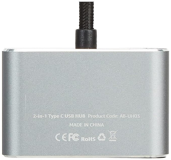 (Open Box) Amazon Basics 2-in-1 Type C USB Hub with Hdmi & Vga Outputs (Grey) Port