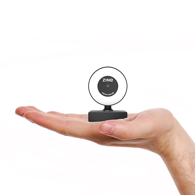 (Open Box) Zinq Technologies Full HD 1080P 2.1 Megapixel 30 FPS Auto Focus Webcam with Ring LED for Night Vision, Web Camera with Built-in Mic for Video Calling, Live Streaming, Online Classes PC/Mac/Laptop (Black, ZQ1080RL)