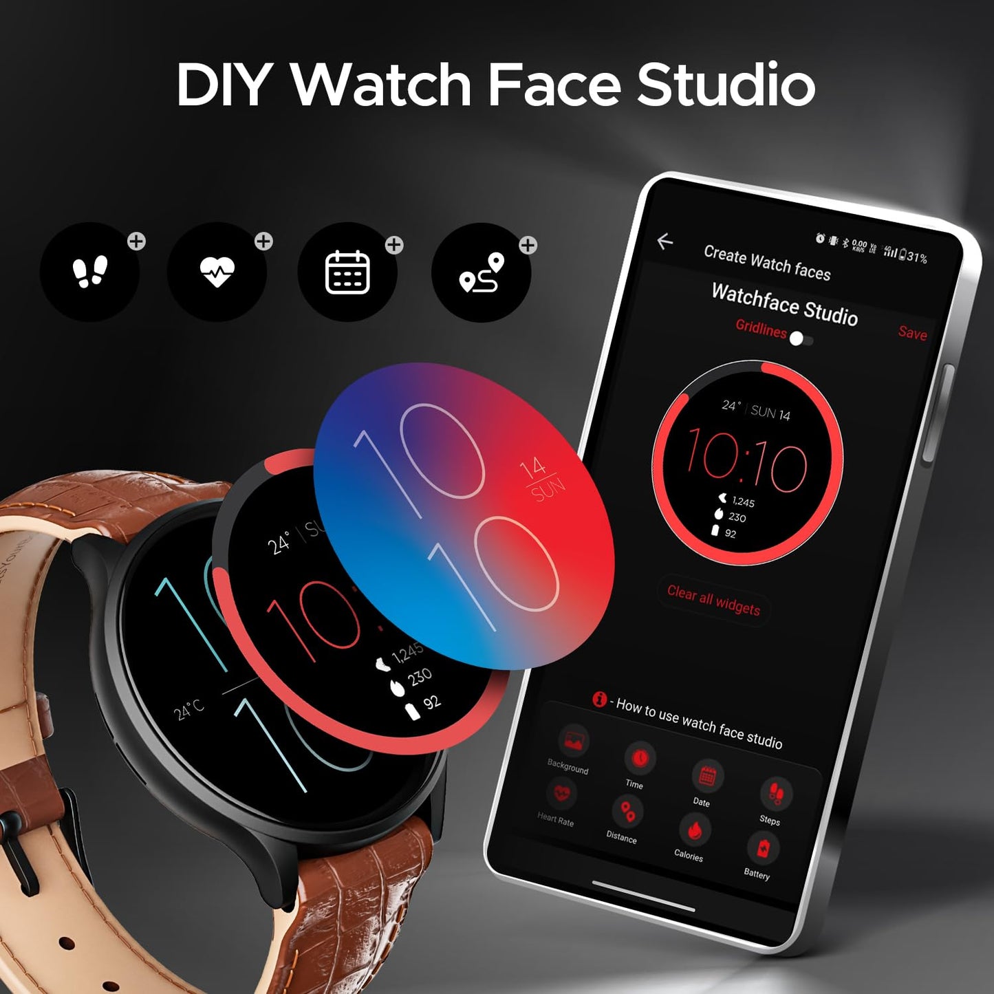 (Without box)boAt Lunar Orb w/ 1.45" (3.6 cm) AMOLED Display, BT Calling, DIY Watch Face Studio, Coins, Crest App Health Ecosystem, Live Cricket & Football Scores, IP67, Smart Watch for Men & Women(Active Black)