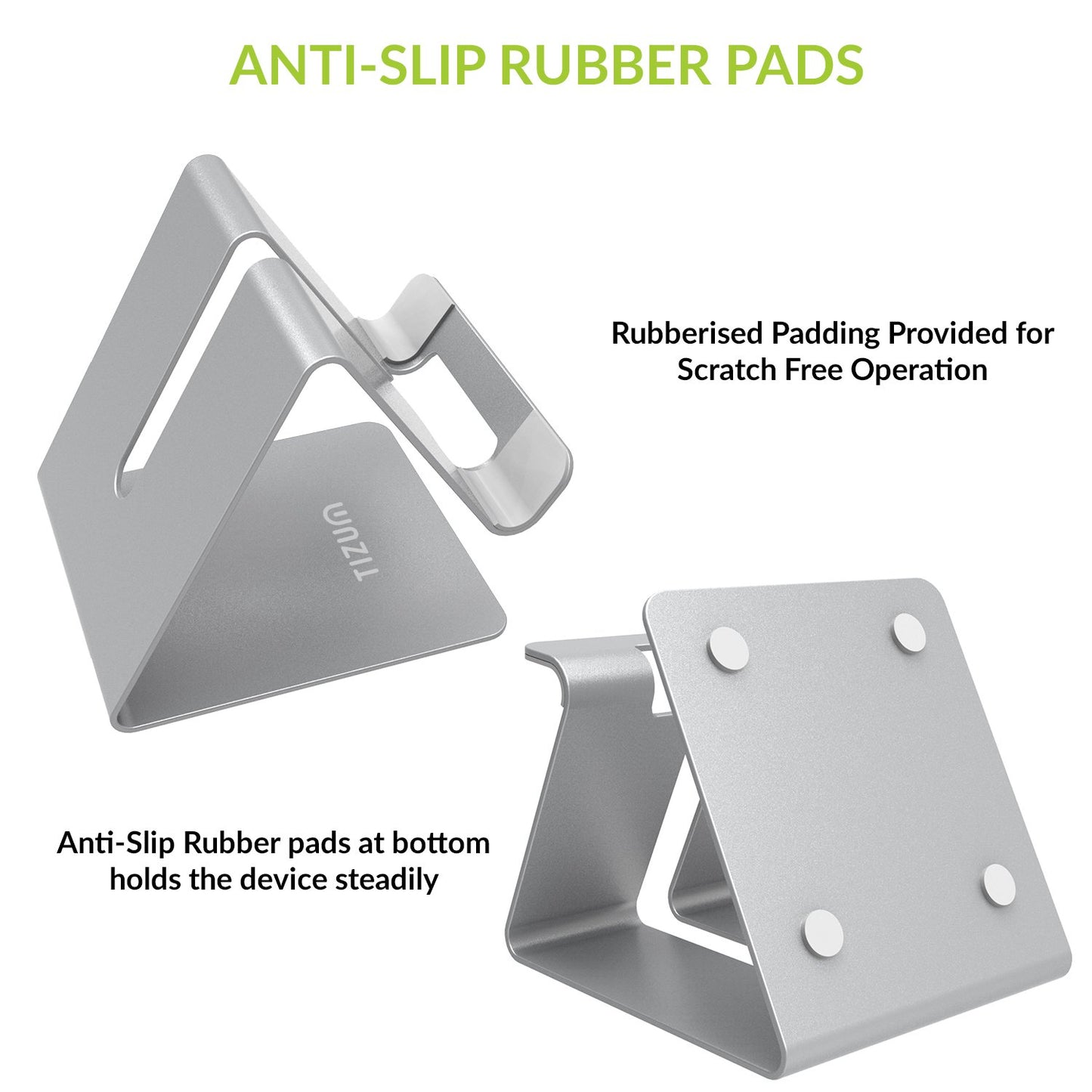 (Open Box) Tizum Aluminium Portable Stand with Convenient Charging Port Design for All Smartphone Mobile Holder - Silver