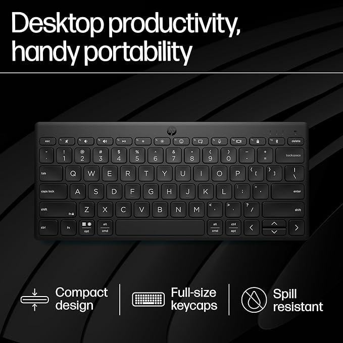 (Open Box) HP 350 Compact Multi-Device Bluetooth Wireless Keyboard; Spill Resistant; Swift Pair; OS Auto-Detection, LED Indicator, Battery Life Up to 24 Months