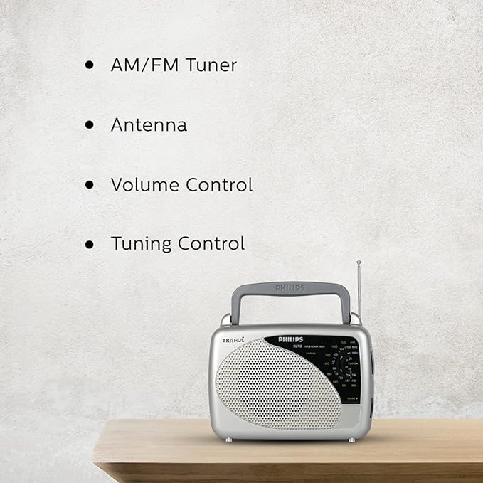 (Open Box) Philips Radio RL118/94 with MW/SW/FM Bands, 200mW RMS soundoutput,3-1 Power Source External Battery:2xR6 (3V DC), Mains: 230V AC/ 50 Hz, Built in Rechargeable Battery