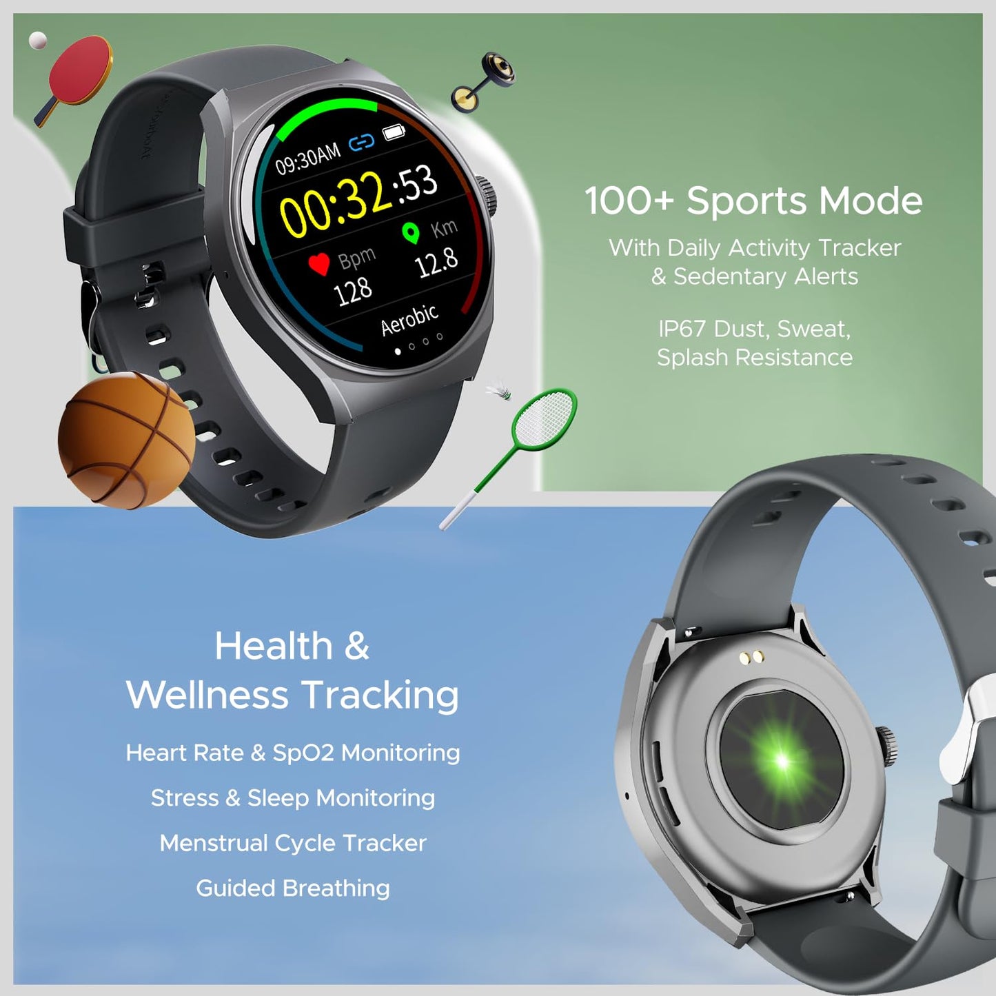 (Without box)boAt Lunar Seek w/ 1.39" (3.5 cm) HD Display, Advanced Bluetooth Calling, Functional Crown, Multiple Sports Mode,100 Watch Faces, IP67 Dust, Sweat & Splash Resistance, HR & SpO2 Monitoring(Metal Grey)