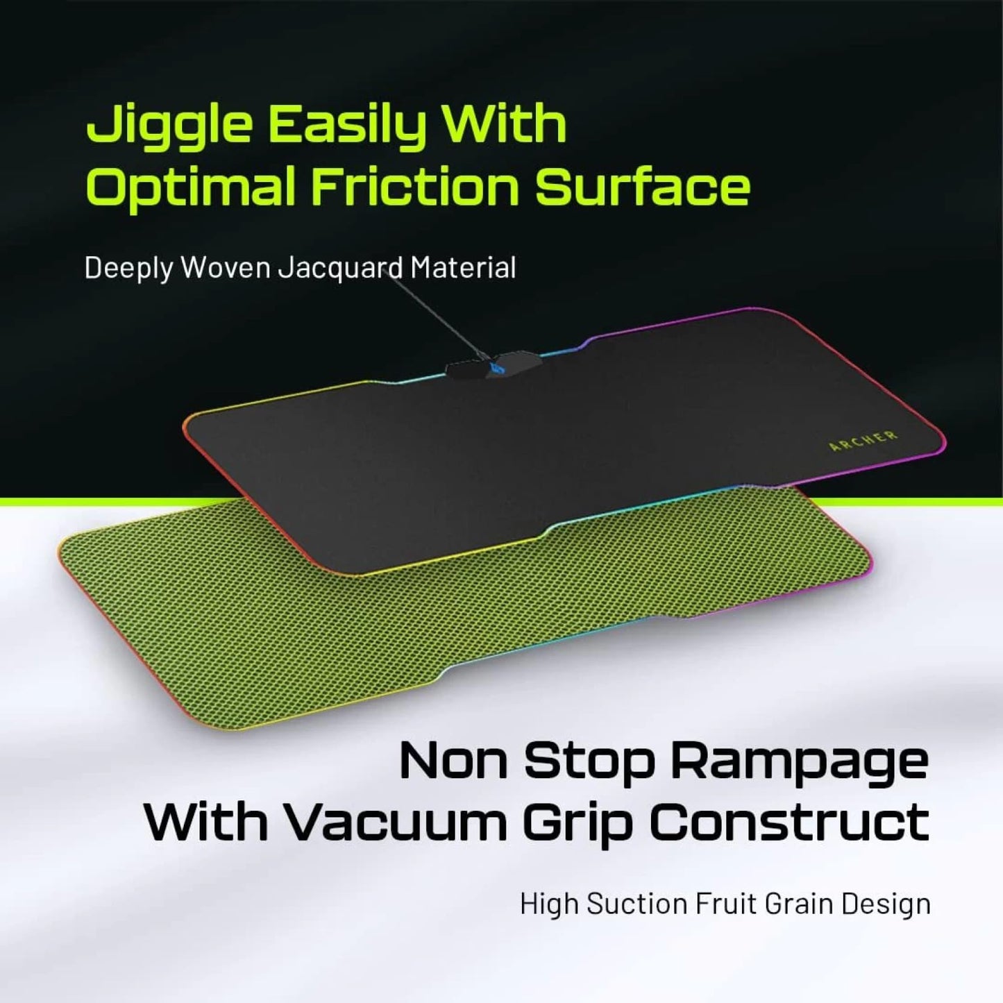 (Open Box) Archer Tech Lab Quiver 400 Gaming Mousepad, 16 RGB Strip Design, Touch Control, High Speed+Low Friction Jacquard Cloth Surface, Fruit Grain Anti Skid Base, Water-Resistant, Extra Ports, Portable