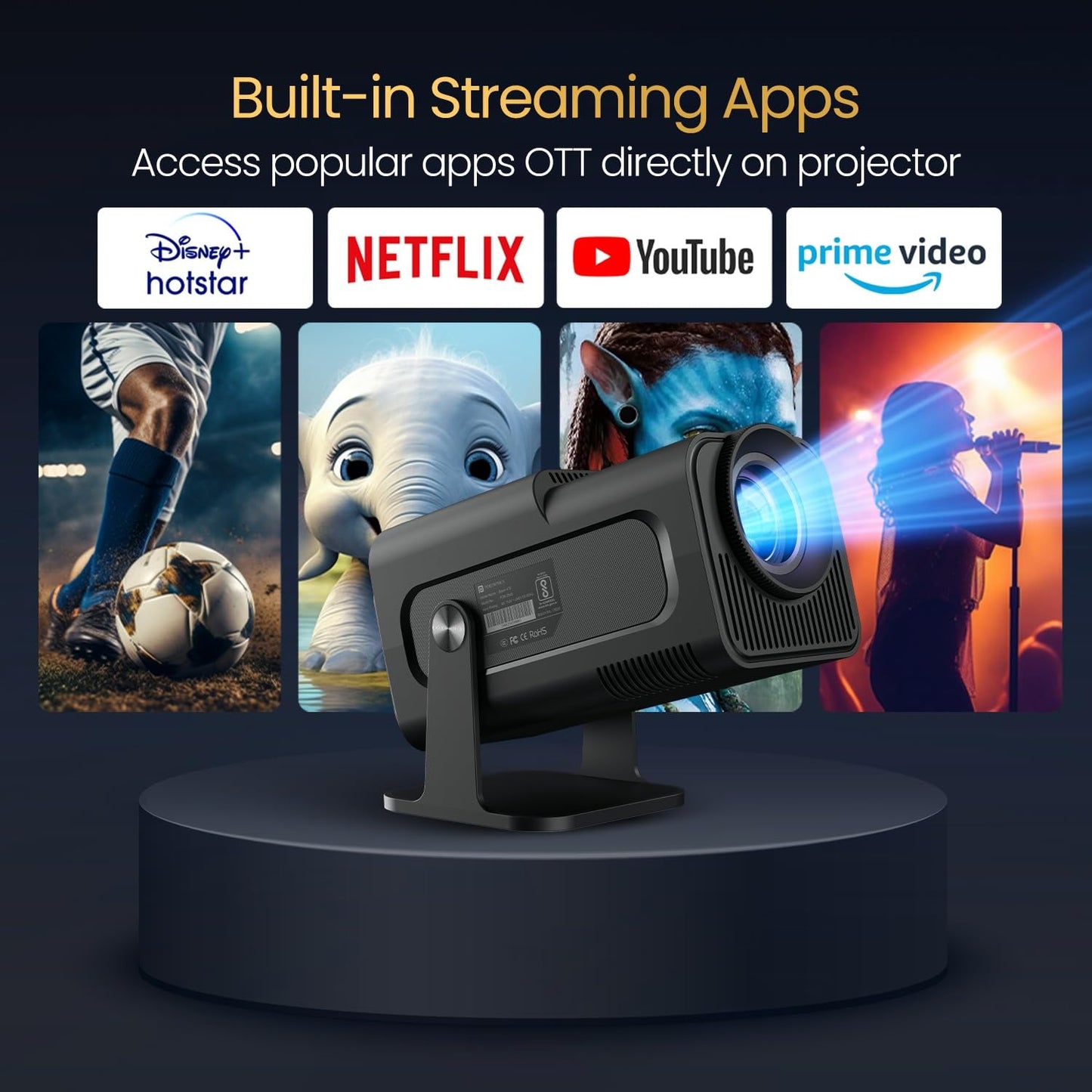 (Open Box) Portronics Beem 440 Smart LED Projector with 720p HD Resolution, Rotatable Design, Built-in Streaming Apps (Netflix, Prime Video, Hotstar), 2000 Lumens, Screen Mirroring, 3 Watts Speaker (White)